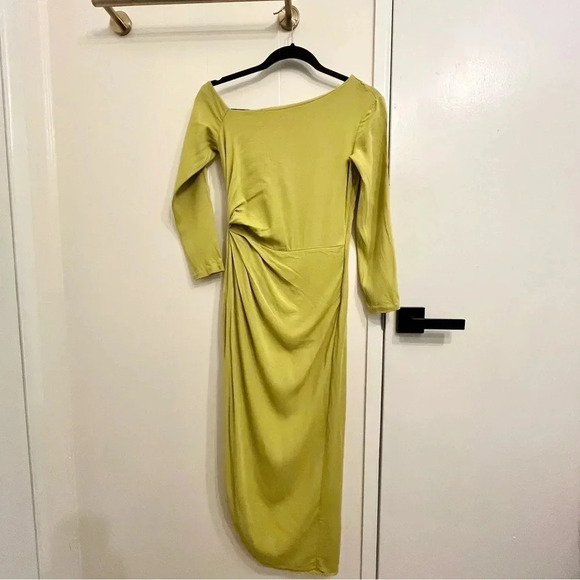 Reiss Nadia drape lime green midi dress size 0 - Picture 3 of 14